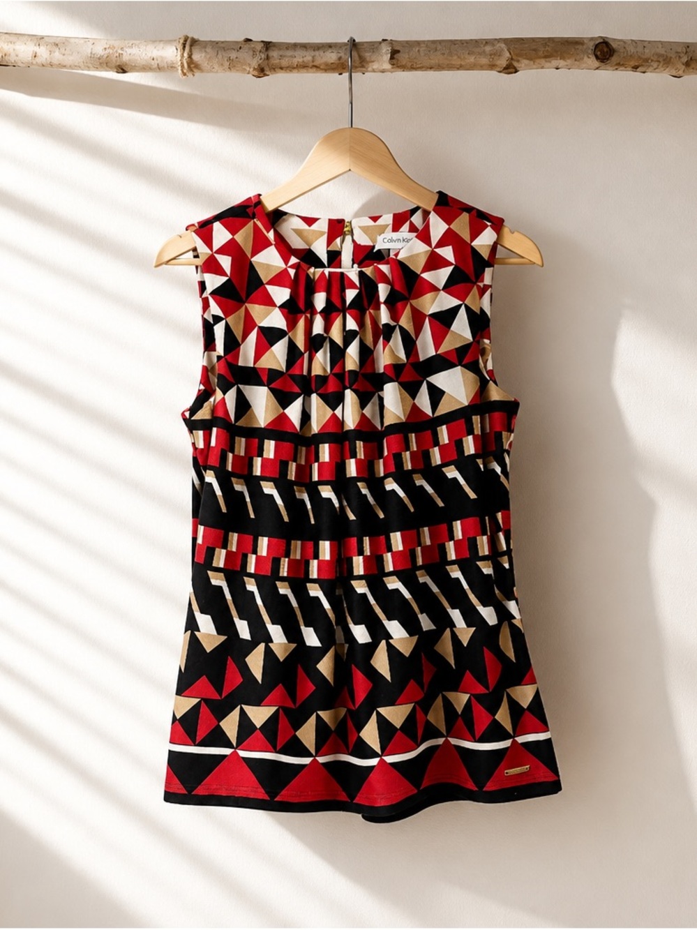 Calvin Klein Geometric Sleeveless - Red / Black / Cream Top